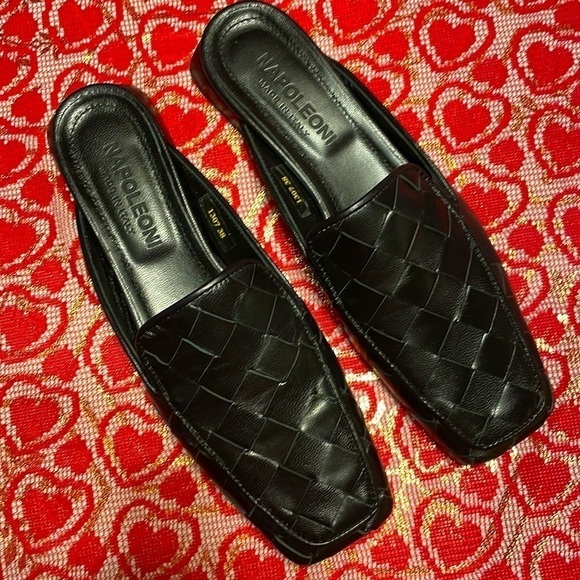 Brand New Napoleoni Genuine Leather Woven Black Slip On Loafers Made in Italy - Picture 1 of 16